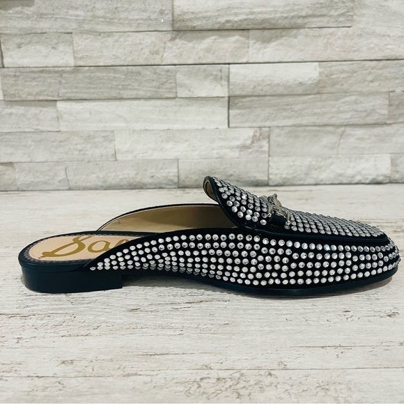 Sam Edelman Linnie Black Glitz Slip On Almond Toe Flat Crystal Horsebit Mule 6.5 - Picture 6 of 12